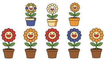 Modern and Minimalist Illustration of a Smiling Flower in a Pot Set for Trendy Graphics and Stickers vector