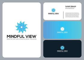 Mindful View meditation and mindfulness training logo with blue abstract swirl symbol vector