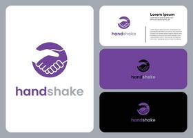 Handshake logo design symbolizing trust, partnership, and collaboration in bold purple and grey colours vector