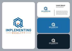 Modern Implementing Quality logo with geometric icon in blue and orange tones vector