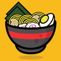 a bowl of ramen with eggs and money vector