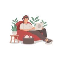 man relax to working flat design illustration vector
