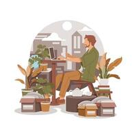 portrait of a man busy working indoors isolated flat design illustration vector