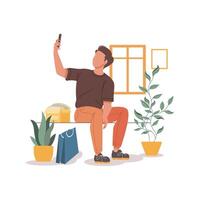 man sitting and selfie flat design illustration vector