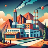 an illustration of a factory with smoke coming out of the chimneys vector