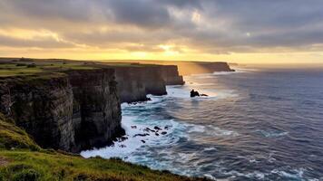 Majestic Coastline Scenery, Rugged Cliffs, Crashing Waves, and Scenic Sunset Views video