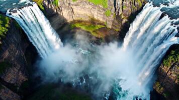 Epic Waterfalls Cascading Into a Deep Canyon - A Scenic Adventure View From Above video