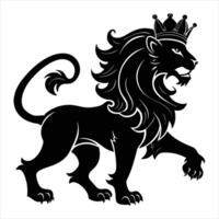 A black and white illustration of a lion with a crown vector