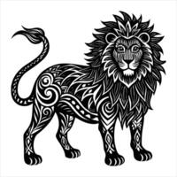 A lion with tribal patterns on its body vector