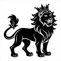 A black and white lion with a crown on its head vector