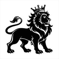 A black and white lion with a crown on its head vector