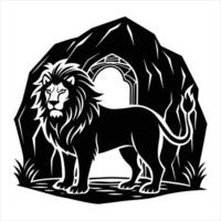 Lion in the cave illustration vector