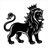 A black and white illustration of a lion with a crown vector