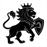 A black and white lion with a crown on its head vector