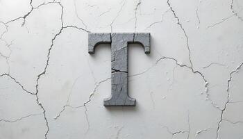 Grunge Stone Letter T Abstract Gray Texture on Cracked White Wall Background font rough retro design photo