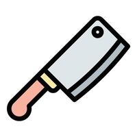 Cleaver Knife Icon Rectangular, Heavy Bladed Knife with a Hole Near the Top Corner and a Sturdy Handle in Flat Line Color Style. vector