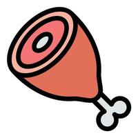 Ham Leg Icon Simplified ham leg with a bone sticking out, rounded meat section, and subtle shading in flat line color style. vector