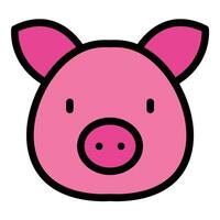 Pig Icon A flat line color style illustration of a cute pig with rounded features, a curly tail, and a friendly expression, emphasizing simplicity and charm. vector