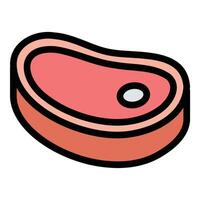 Meat Icon A flat line color style illustration of a meat cut, featuring a T bone steak shape with a visible bone and marbling details. vector