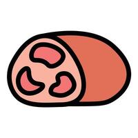 Meatloaf Icon A flat line color style illustration of a sliced meatloaf with visible layers and texture, accompanied by a garnish or sauce detail. vector