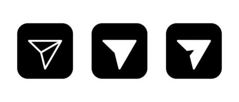 Share, send icon set on black square. Social media paper plane sign symbol vector