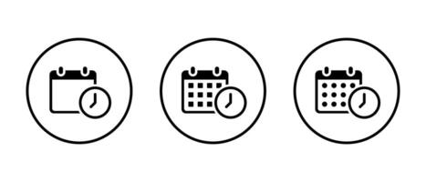 Calendar with time icon set on circle line. Date with clock sign symbol vector