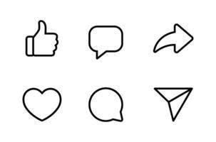 Like, comment, and share icon in line design. Love, speech bubble, and arrow repost outline sign symbol vector