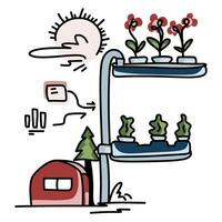Hand-drawn image of a modern, efficient vertical farm setup. Perfect for sustainable agriculture, technology, and food production themes vector