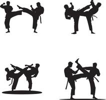 Set of black fighting silhouette icon illustration isolate on white background vector
