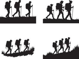 Set of Hiking people silhouette illustration isolate on white background vector