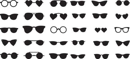 Sunglasses set collection, vintage styles, fashionable eyewear silhouettes, black sunglasses illustration isolate on white background vector