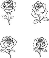 Black Out Line Rose Flower icon logo set illustration isolated on white background vector