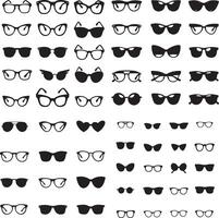 Sunglasses set collection, vintage styles, fashionable eyewear silhouettes, black sunglasses illustration with white background vector