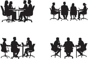 Set of Business meeting and teamwork silhouette icon illustration isolate on white background vector