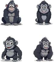 Set of Gorilla Cartoon icon illustration isolate on white background vector