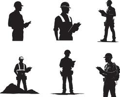 Set of black Architect with Blueprints silhouette icon illustration isolate on white background vector