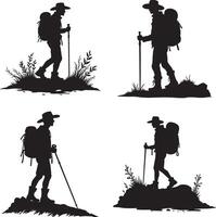 Set of Hiker icon silhouette illustration isolate on white background vector
