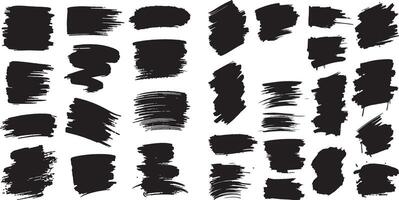 Set of Black brush strokes illustration, grunge texture, paint smear, ink splatter, creative graphic element with white background vector