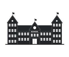 Black silhouette icon of multi-story school building with signboard on white background. vector
