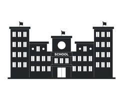 Black silhouette icon of multistory school building. Architecture concept. Education. vector
