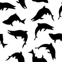 Trout black silhouette seamless pattern. Hand drawn salmon fish outline in monochrome style. Repeating sockeye background for packaging, wrapping paper, fabric, wallpaper, and fishing design. vector