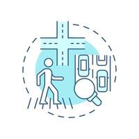 Cross streets at intersections soft blue concept icon. Using marked crosswalk on street. Pedestrian safety. Round shape line illustration. Abstract idea. Graphic design. Easy to use in booklet vector