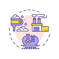 Uranium milling multi color concept icon. Crush, ground and treat with chemical agent. Nuclear fuel cycle. Round shape line illustration. Abstract idea. Graphic design. Easy to use in article vector