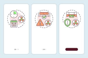 Principles of radiation exposure onboarding mobile app screen. Walkthrough 3 steps editable graphic instructions with linear concepts. UI, UX, GUI template vector