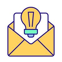 Communication RGB color icon. Business plan, corporate strategy. Idea lightbulb, innovation. Mail envelope. Paper document. Isolated illustration. Simple filled line drawing. Editable stroke vector