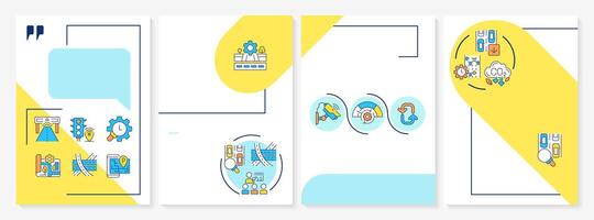 Traffic management blue and yellow brochure template. System and engineering of transport roads. Leaflet design with linear icons. Editable 4 layouts vector