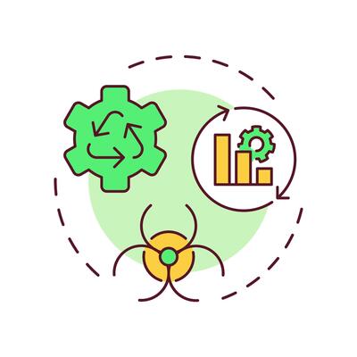 Minimization of nuclear waste multi color concept icon. Reducing amount and hazard of radioactive materials. Round shape line illustration. Abstract idea. Graphic design. Easy to use in article