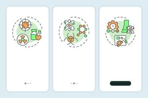 Nuclear sciences onboarding mobile app screen. Studying radiation. Walkthrough 3 steps editable graphic instructions with linear concepts. UI, UX, GUI template vector