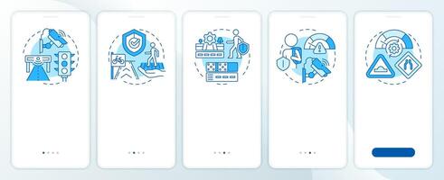 Safety and regulation blue onboarding mobile app screen. Traffic. Walkthrough 5 steps editable graphic instructions with linear concepts. UI, UX, GUI template vector