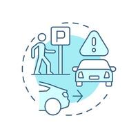 Be careful in parking lots soft blue concept icon. Avoid dangerous situations with cars. Pedestrian safety. Round shape line illustration. Abstract idea. Graphic design. Easy to use in booklet vector